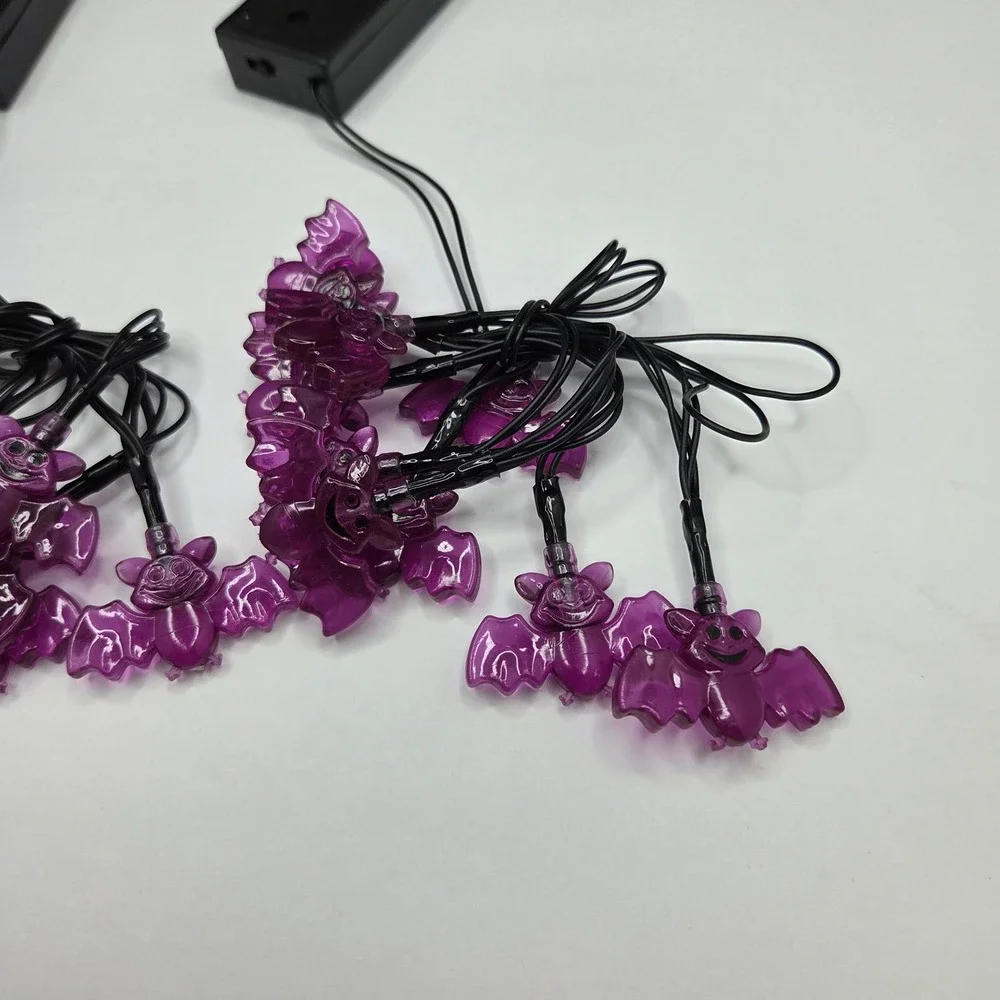 Halloween Bat String Lights Purple LED Battery Operated 2 Pack Set Spooky Decor